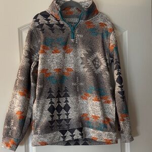 Geometric Pattern Kids Sweater - Gray, Orange,Teal. Size Medium 10/12. Wore once